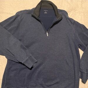 Van Heusen Men's Navy Blue Quarter-Zip Sweater with Charcoal Collar